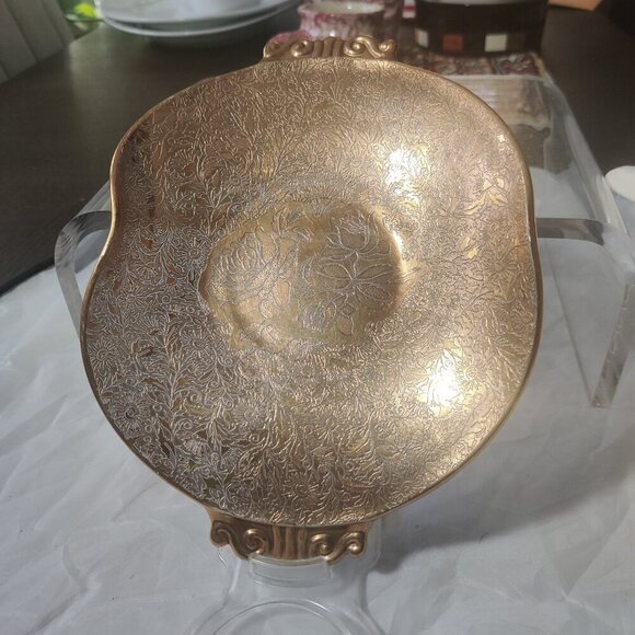 Gold over silver tray top, glass on bottom. Vintage serving tray for bon-bons. - Picture 1 of 6